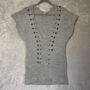 BKE Studded Sweater Mohair Blend XL Womens Grey Sleeveless Vneck Rock Grunge